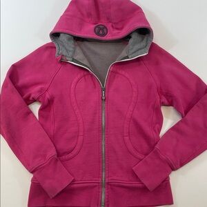 Lululemon Scuba Hoodie Full Zip Pink Logo Sweatshirt Womens Sz L
